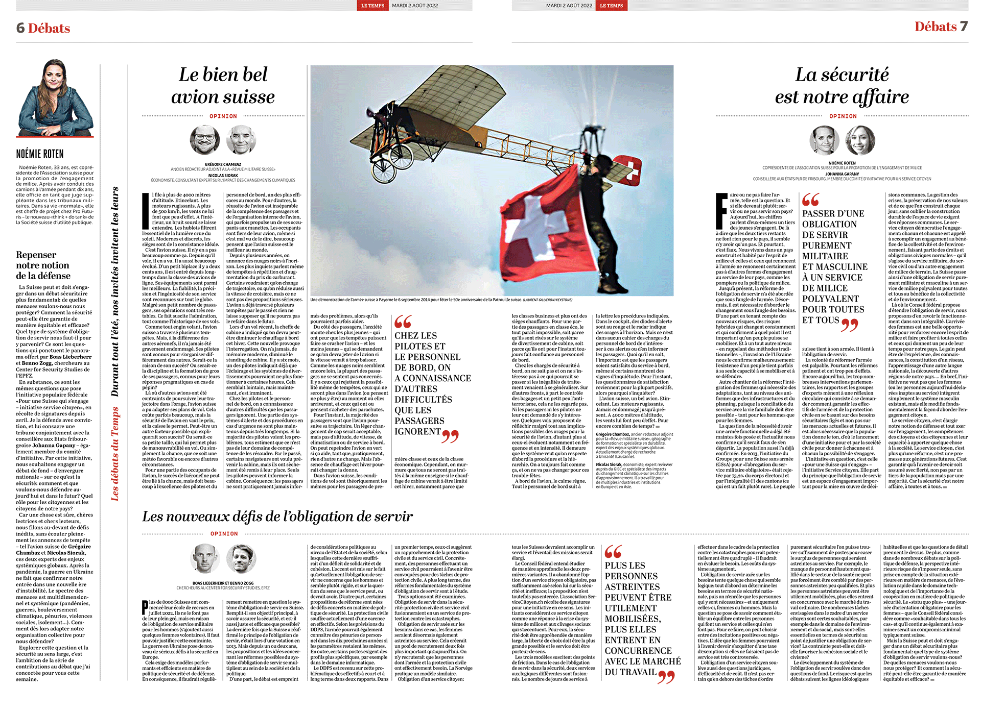 Double page Débats for Le Temps