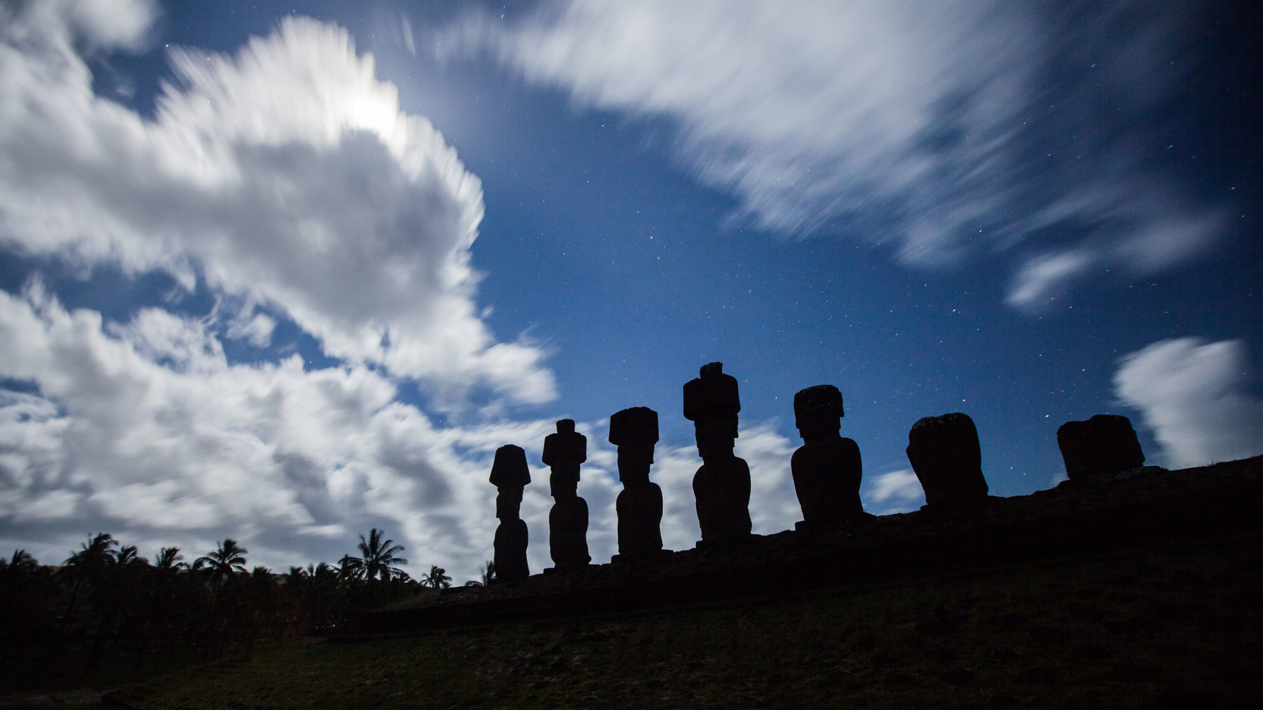 Easter Island Moai Statues at night